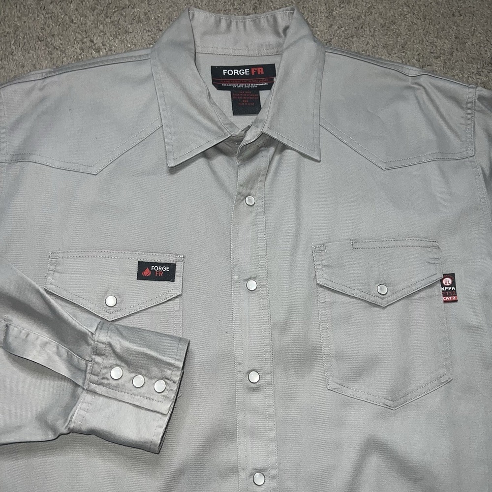 Forge FR Shirt Men's 3XL Gray Pearl Snap Work Wear Flame Resistant NFPA 2112